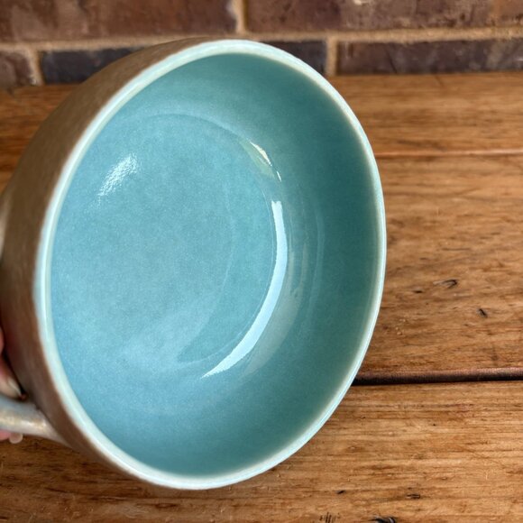 Aqua Taupe Winfield Pottery Covered Soup Chili Personal Casserole Dish Pasadena - Picture 7 of 13